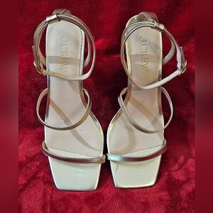 J. Crew Metallic Gold Strappy Ankle Wrap High Heel Sandals - Size 9